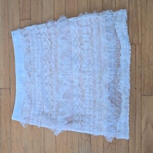 Beulah Style White Lace Cream Lining Mini Skirt Size L